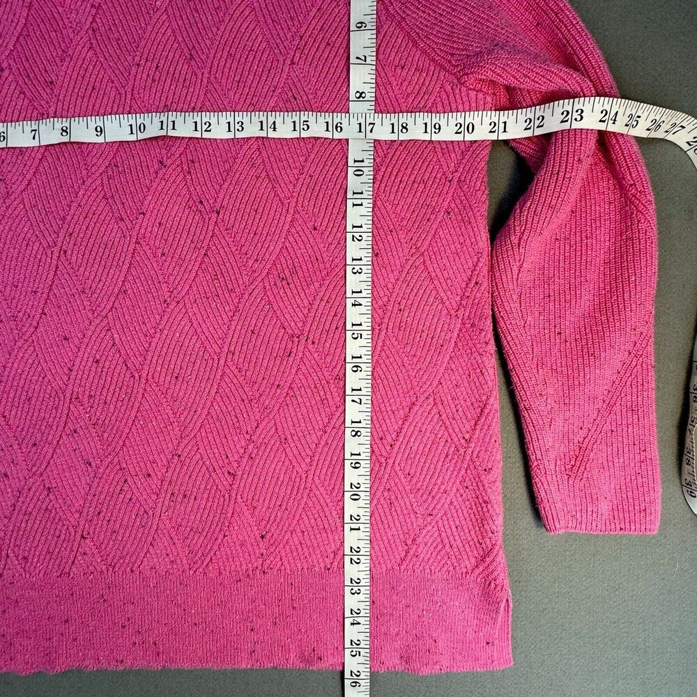 TALBOTS Cowl Knit Sweater Sz Large Pink Speckled Knit Cotton Blend Diamond Tweed - Picture 10 of 13